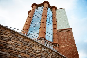 Exterior view of Eastview residence hall on York Hill Campus
